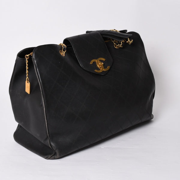 CHANEL Bicolor Super Model Bag Shoulder Bag Coco Mark Calf Black Gold Hardware Good Condition Used 4a001336