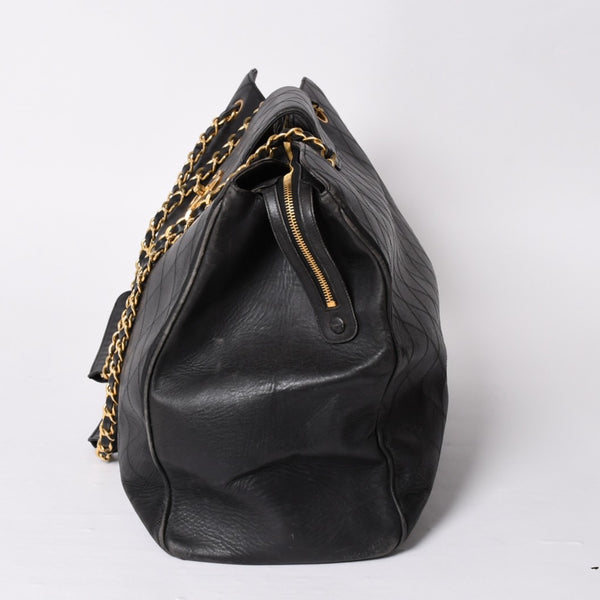 CHANEL Bicolor Super Model Bag Shoulder Bag Coco Mark Calf Black Gold Hardware Good Condition Used 4a001336