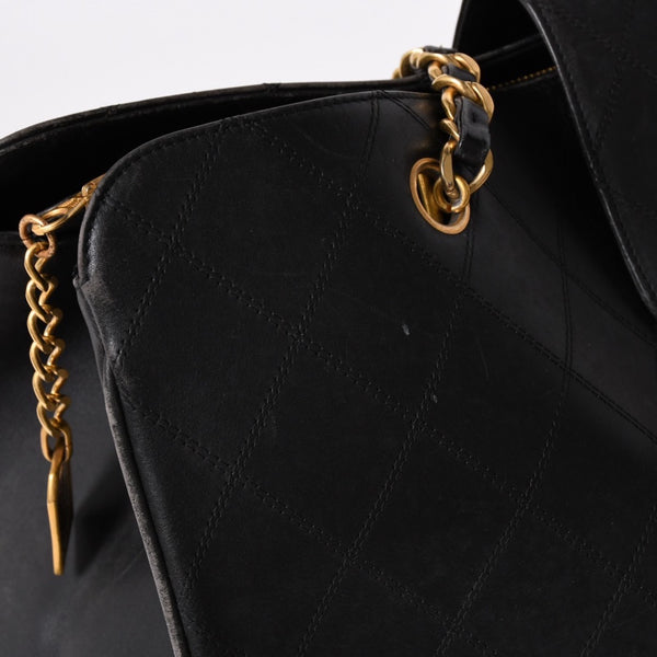 CHANEL Bicolor Super Model Bag Shoulder Bag Coco Mark Calf Black Gold Hardware Good Condition Used 4a001336