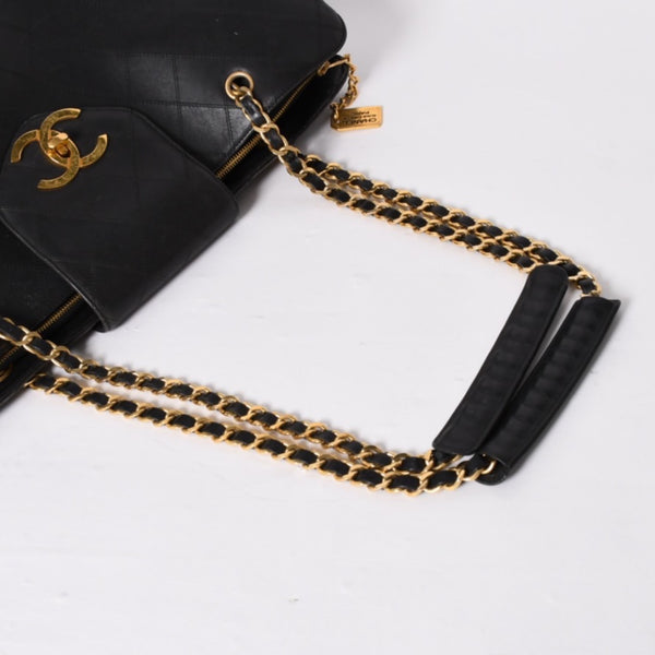 CHANEL Bicolor Super Model Bag Shoulder Bag Coco Mark Calf Black Gold Hardware Good Condition Used 4a001336