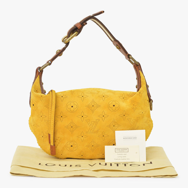 新品同様 LOUIS VUITTON ルイヴィトン ハンドバッグ オナタPM モノグラムスエード イエロー モノグラムマヒナ M95121 スエード 中古 4a001702