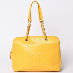 CHANEL シャネル チェーンワンショルダーバッグ 5番台 ココマーク ステッチ キャビアスキン イエロー 美品 中古 4a001235
