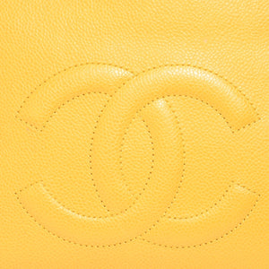 CHANEL シャネル チェーンワンショルダーバッグ 5番台 ココマーク ステッチ キャビアスキン イエロー 美品 中古 4a001235