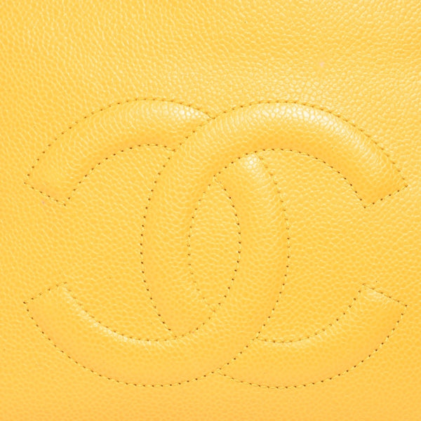CHANEL シャネル チェーンワンショルダーバッグ 5番台 ココマーク ステッチ キャビアスキン イエロー 美品 中古 4a001235