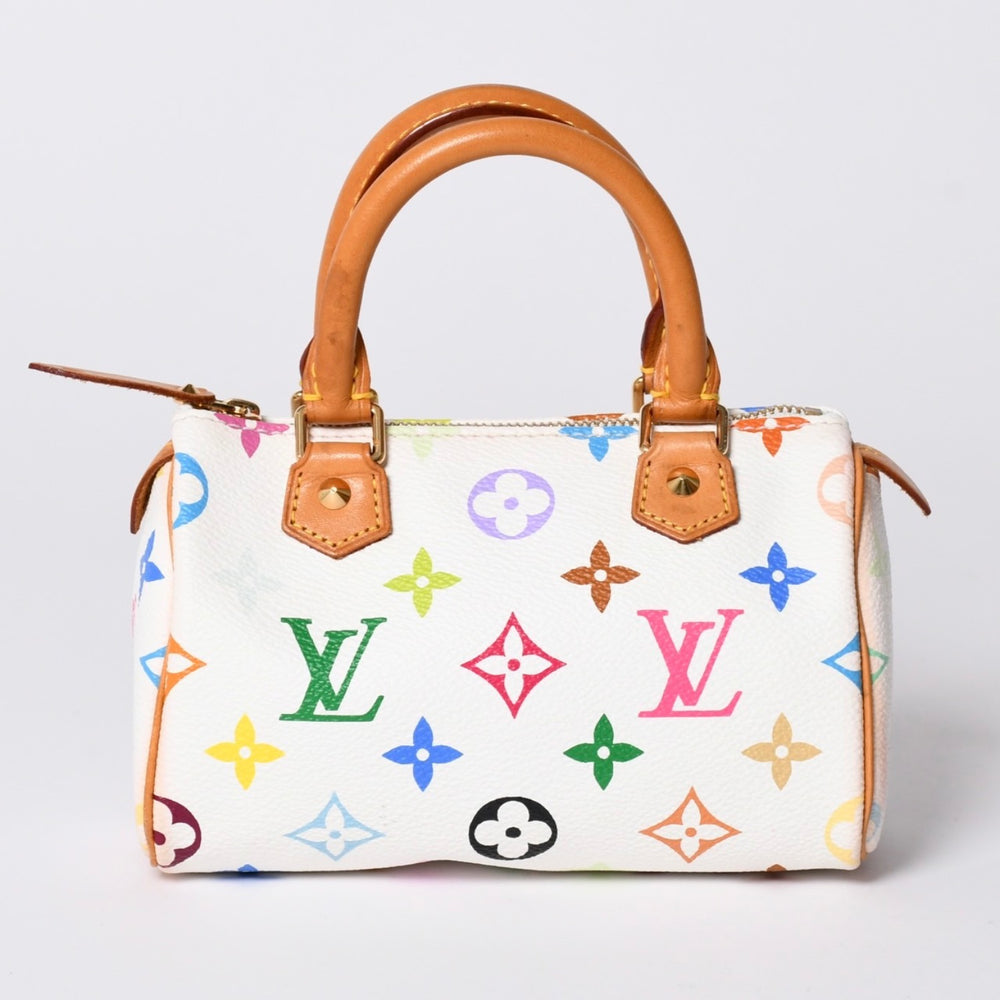 Very good condition LOUIS VUITTON Monogram Multicolor Mini Speedy Handbag M92645 PVC Tanned Leather White Takashi Murakami Used 4a001629