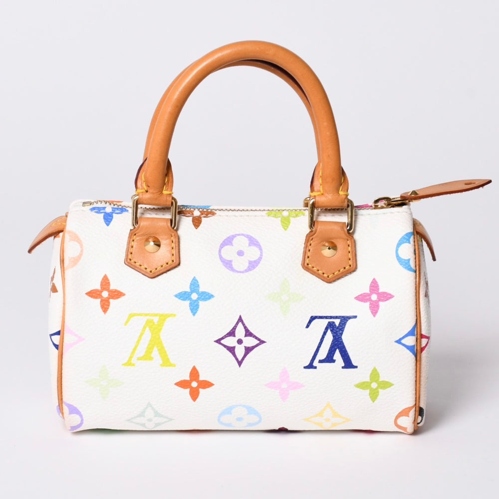 Very good condition LOUIS VUITTON Monogram Multicolor Mini Speedy Handbag M92645 PVC Tanned Leather White Takashi Murakami Used 4a001629