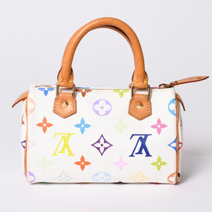 Very good condition LOUIS VUITTON Monogram Multicolor Mini Speedy Handbag M92645 PVC Tanned Leather White Takashi Murakami Used 4a001629