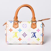 画像をギャラリービューアに読み込む, 極美品 LOUIS VUITTON ルイヴィトン モノグラム マルチカラー ミニスピーディ ハンドバッグ M92645 PVC ヌメ革 ホワイト 村上隆 中古 4a001629