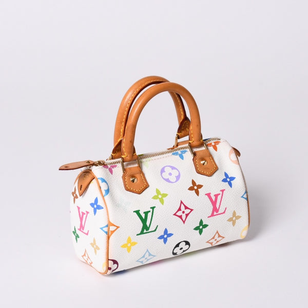 Very good condition LOUIS VUITTON Monogram Multicolor Mini Speedy Handbag M92645 PVC Tanned Leather White Takashi Murakami Used 4a001629