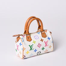 画像をギャラリービューアに読み込む, 極美品 LOUIS VUITTON ルイヴィトン モノグラム マルチカラー ミニスピーディ ハンドバッグ M92645 PVC ヌメ革 ホワイト 村上隆 中古 4a001629