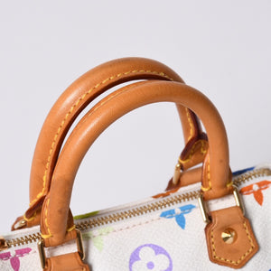 Very good condition LOUIS VUITTON Monogram Multicolor Mini Speedy Handbag M92645 PVC Tanned Leather White Takashi Murakami Used 4a001629