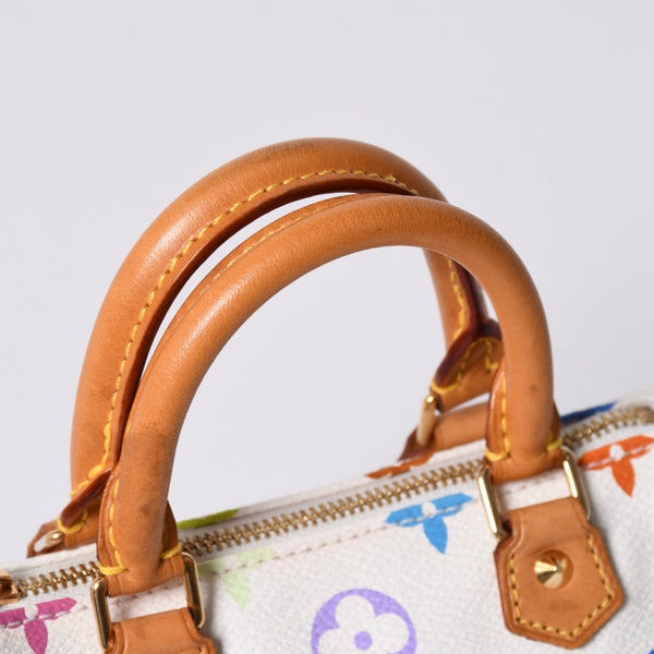 Very good condition LOUIS VUITTON Monogram Multicolor Mini Speedy Handbag M92645 PVC Tanned Leather White Takashi Murakami Used 4a001629