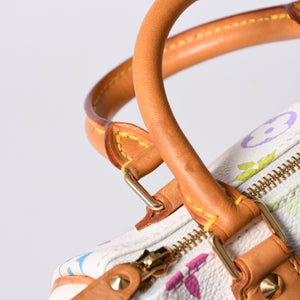 Very good condition LOUIS VUITTON Monogram Multicolor Mini Speedy Handbag M92645 PVC Tanned Leather White Takashi Murakami Used 4a001629