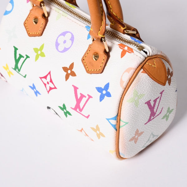 Very good condition LOUIS VUITTON Monogram Multicolor Mini Speedy Handbag M92645 PVC Tanned Leather White Takashi Murakami Used 4a001629