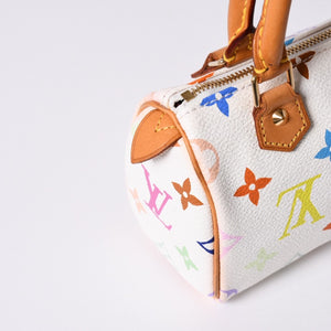 Very good condition LOUIS VUITTON Monogram Multicolor Mini Speedy Handbag M92645 PVC Tanned Leather White Takashi Murakami Used 4a001629