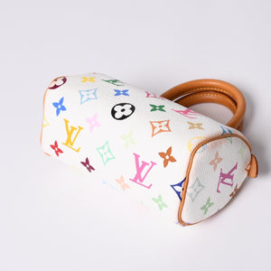 Very good condition LOUIS VUITTON Monogram Multicolor Mini Speedy Handbag M92645 PVC Tanned Leather White Takashi Murakami Used 4a001629