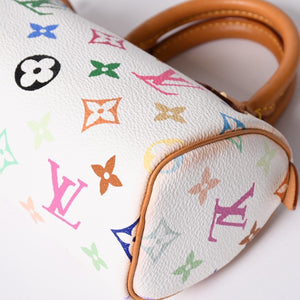 Very good condition LOUIS VUITTON Monogram Multicolor Mini Speedy Handbag M92645 PVC Tanned Leather White Takashi Murakami Used 4a001629