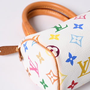 Very good condition LOUIS VUITTON Monogram Multicolor Mini Speedy Handbag M92645 PVC Tanned Leather White Takashi Murakami Used 4a001629