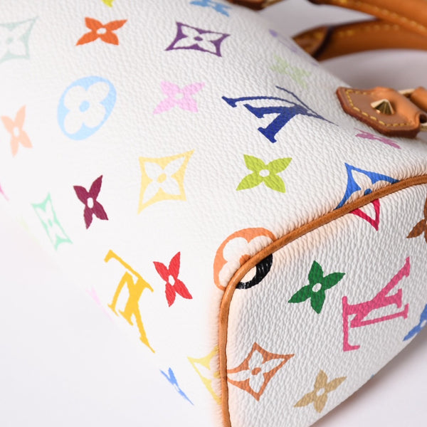 Very good condition LOUIS VUITTON Monogram Multicolor Mini Speedy Handbag M92645 PVC Tanned Leather White Takashi Murakami Used 4a001629