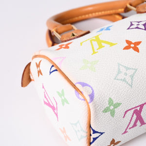 Very good condition LOUIS VUITTON Monogram Multicolor Mini Speedy Handbag M92645 PVC Tanned Leather White Takashi Murakami Used 4a001629