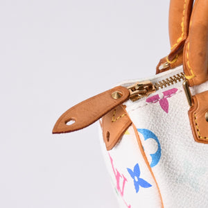 Very good condition LOUIS VUITTON Monogram Multicolor Mini Speedy Handbag M92645 PVC Tanned Leather White Takashi Murakami Used 4a001629