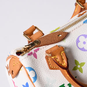 Very good condition LOUIS VUITTON Monogram Multicolor Mini Speedy Handbag M92645 PVC Tanned Leather White Takashi Murakami Used 4a001629