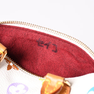 Very good condition LOUIS VUITTON Monogram Multicolor Mini Speedy Handbag M92645 PVC Tanned Leather White Takashi Murakami Used 4a001629