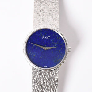 Very Good Condition PIAGET Watch Round Lapis Lazuli Dial Manual Winding 9633A68N Weight Approx. 90.17g Men's 18K White Gold Used 4a001785