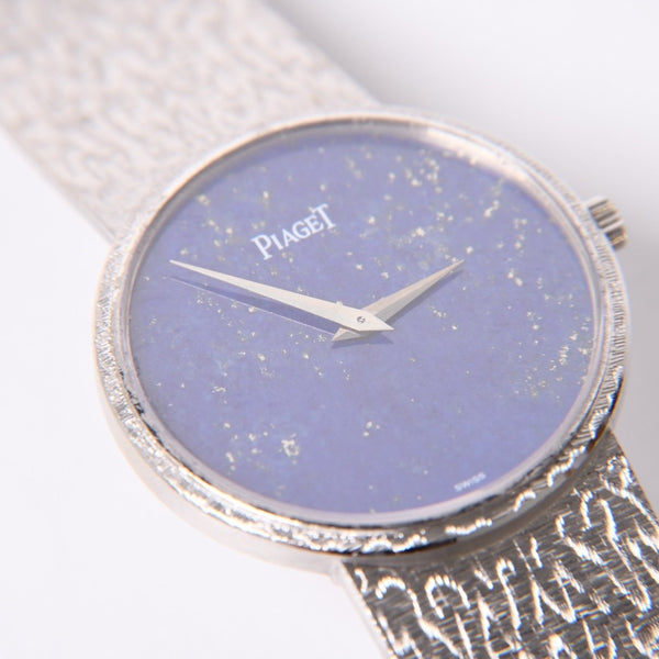 Very Good Condition PIAGET Watch Round Lapis Lazuli Dial Manual Winding 9633A68N Weight Approx. 90.17g Men's 18K White Gold Used 4a001785