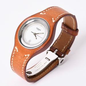 Mint condition HERMES Arce HA1.210 stainless steel x leather brown ⚪Z-stamped quartz analog watch with white dial, pre-owned, item number 4a001797