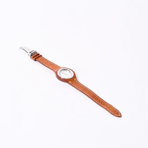 Mint condition HERMES Arce HA1.210 stainless steel x leather brown ⚪Z-stamped quartz analog watch with white dial, pre-owned, item number 4a001797