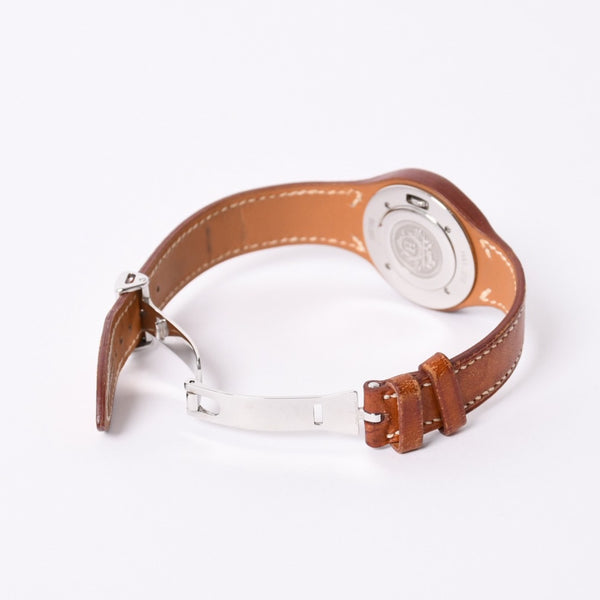 Mint condition HERMES Arce HA1.210 stainless steel x leather brown ⚪Z-stamped quartz analog watch with white dial, pre-owned, item number 4a001797