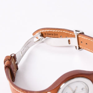 Mint condition HERMES Arce HA1.210 stainless steel x leather brown ⚪Z-stamped quartz analog watch with white dial, pre-owned, item number 4a001797