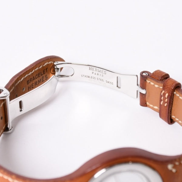 Mint condition HERMES Arce HA1.210 stainless steel x leather brown ⚪Z-stamped quartz analog watch with white dial, pre-owned, item number 4a001797