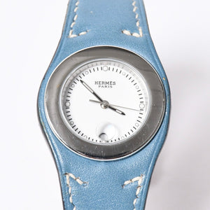 極美品 HERMES エルメス アーネ HA3.210 ステンレススチール×レザー ブルー ◻︎I刻印 クオーツ アナログ表示 白文字盤 腕時計 中古 4a001796