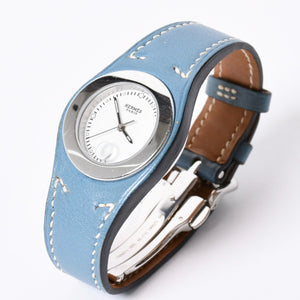 極美品 HERMES エルメス アーネ HA3.210 ステンレススチール×レザー ブルー ◻︎I刻印 クオーツ アナログ表示 白文字盤 腕時計 中古 4a001796