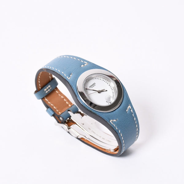 極美品 HERMES エルメス アーネ HA3.210 ステンレススチール×レザー ブルー ◻︎I刻印 クオーツ アナログ表示 白文字盤 腕時計 中古 4a001796