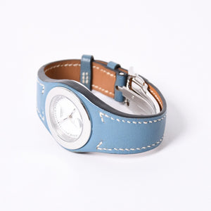 極美品 HERMES エルメス アーネ HA3.210 ステンレススチール×レザー ブルー ◻︎I刻印 クオーツ アナログ表示 白文字盤 腕時計 中古 4a001796
