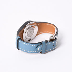 極美品 HERMES エルメス アーネ HA3.210 ステンレススチール×レザー ブルー ◻︎I刻印 クオーツ アナログ表示 白文字盤 腕時計 中古 4a001796
