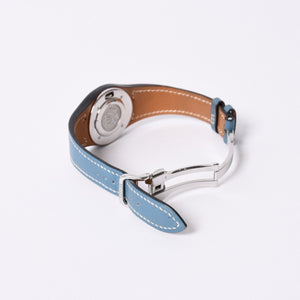極美品 HERMES エルメス アーネ HA3.210 ステンレススチール×レザー ブルー ◻︎I刻印 クオーツ アナログ表示 白文字盤 腕時計 中古 4a001796