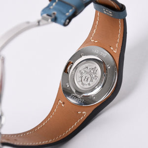 極美品 HERMES エルメス アーネ HA3.210 ステンレススチール×レザー ブルー ◻︎I刻印 クオーツ アナログ表示 白文字盤 腕時計 中古 4a001796