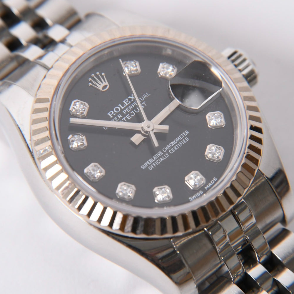 極美品 ROLEX ロレックス 腕時計 デイトジャスト 179174G D番 10P K18ホワイトゴールド ブラック文字盤 中古 4a001787