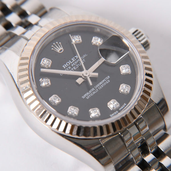 極美品 ROLEX ロレックス 腕時計 デイトジャスト 179174G D番 10P K18ホワイトゴールド ブラック文字盤 中古 4a001787