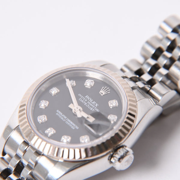 極美品 ROLEX ロレックス 腕時計 デイトジャスト 179174G D番 10P K18ホワイトゴールド ブラック文字盤 中古 4a001787