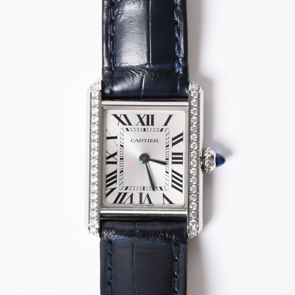 極美品 CARTIER カルティエ TANK MUST SM タンクマスト SM 腕時計 W4TA0016 重量約22.55g クォーツ パヴェダイヤ ステンレス 中古 4a001794