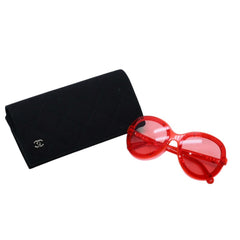 Very Good Condition CHANEL Sunglasses Eyewear 71199A S1828 Coco Mark Clear Red Plastic Used 4a001725