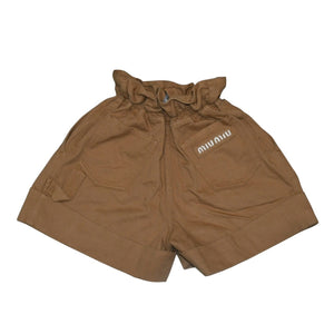 Very Good Condition MIU MIU Cotton Twill Loose Shorts Beige Roll Up Frill Design MP1377 672 Used 4a001748
