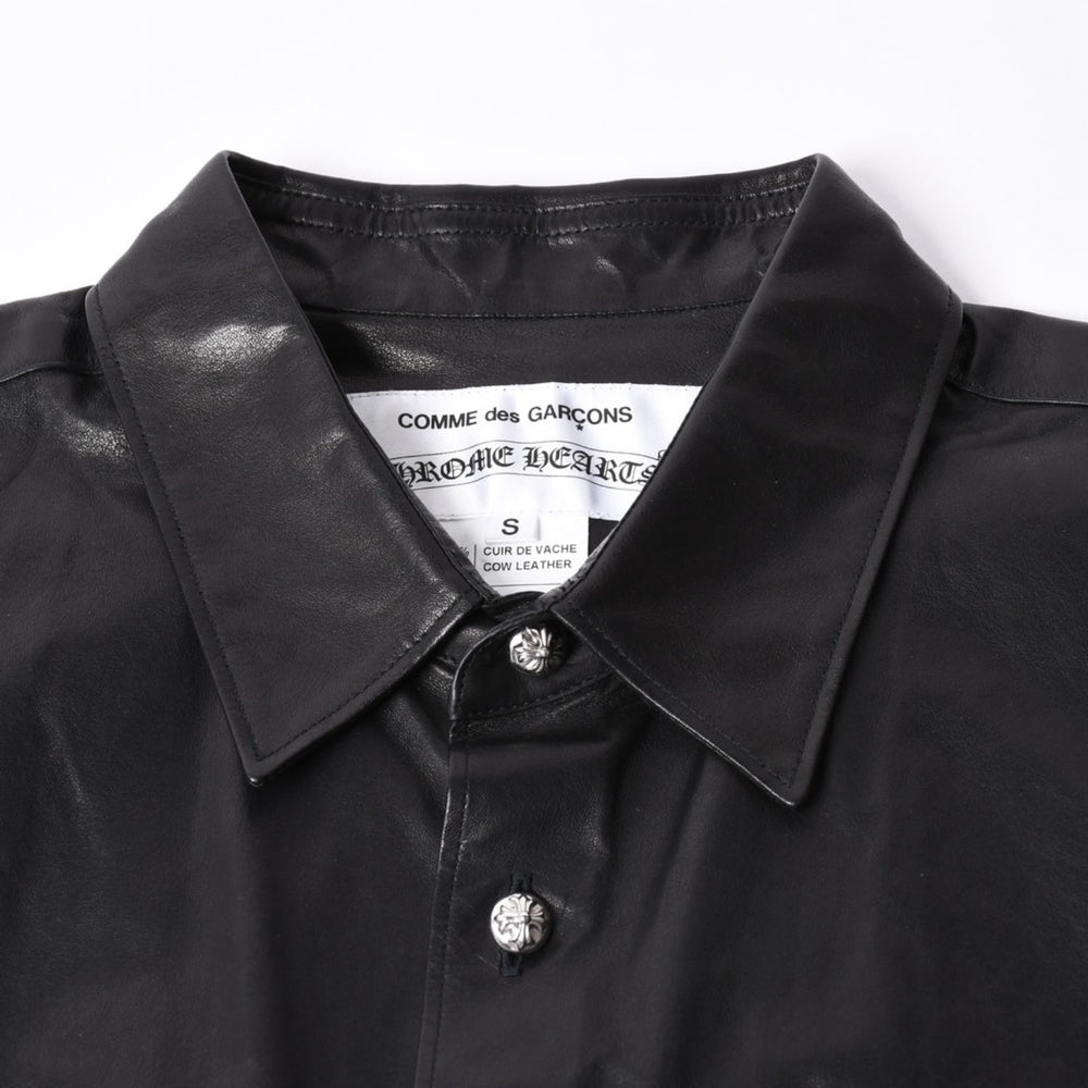 新品同様 COMME des GARCONS × CHROMEHEARTS コムデギャルソン クロムハーツ レザー 半袖シャツ サイズS 中古 4a001735
