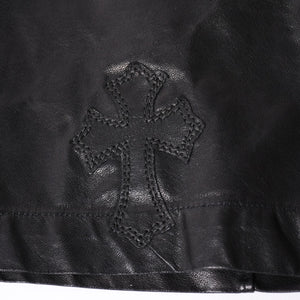 Like new COMME des GARCONS × CHROMEHEARTS COMME des GARCONS Chrome Hearts Leather Short Sleeve Shirt Size S Used 4a001735