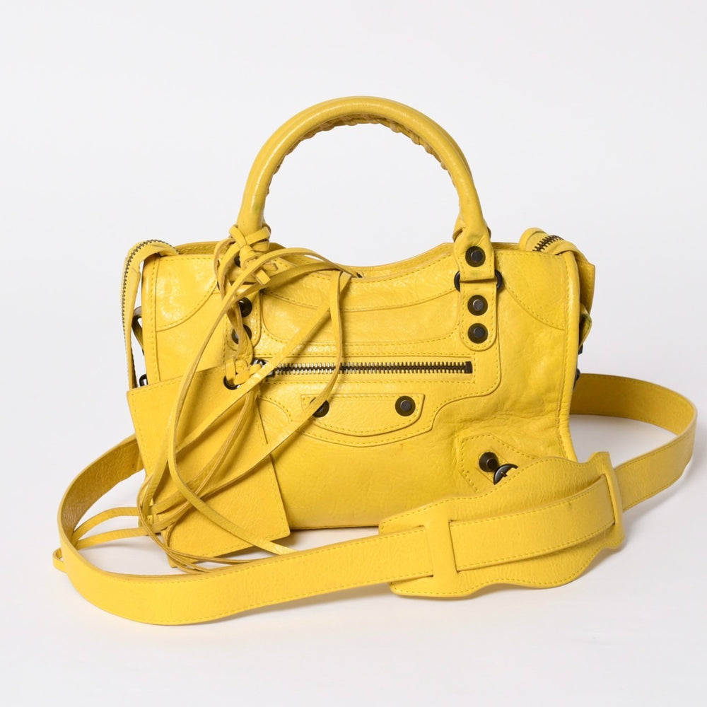 BALENCIAGA バレンシアガ CLASSIC MINI CITY クラシック ミニ シティ 2WAYバッグ 300295 レザー イエロー 美品 中古 4a001650